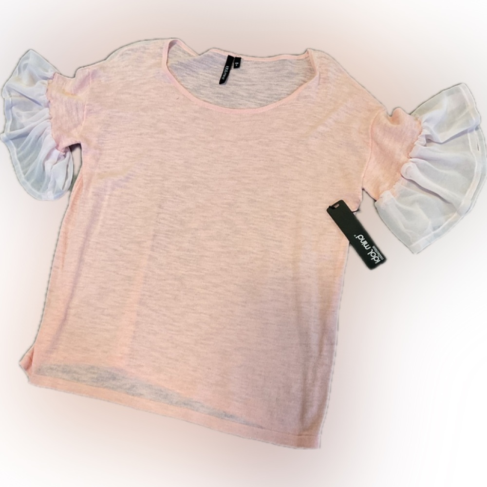 Soft pink, lightweight, bell sleeve knit top